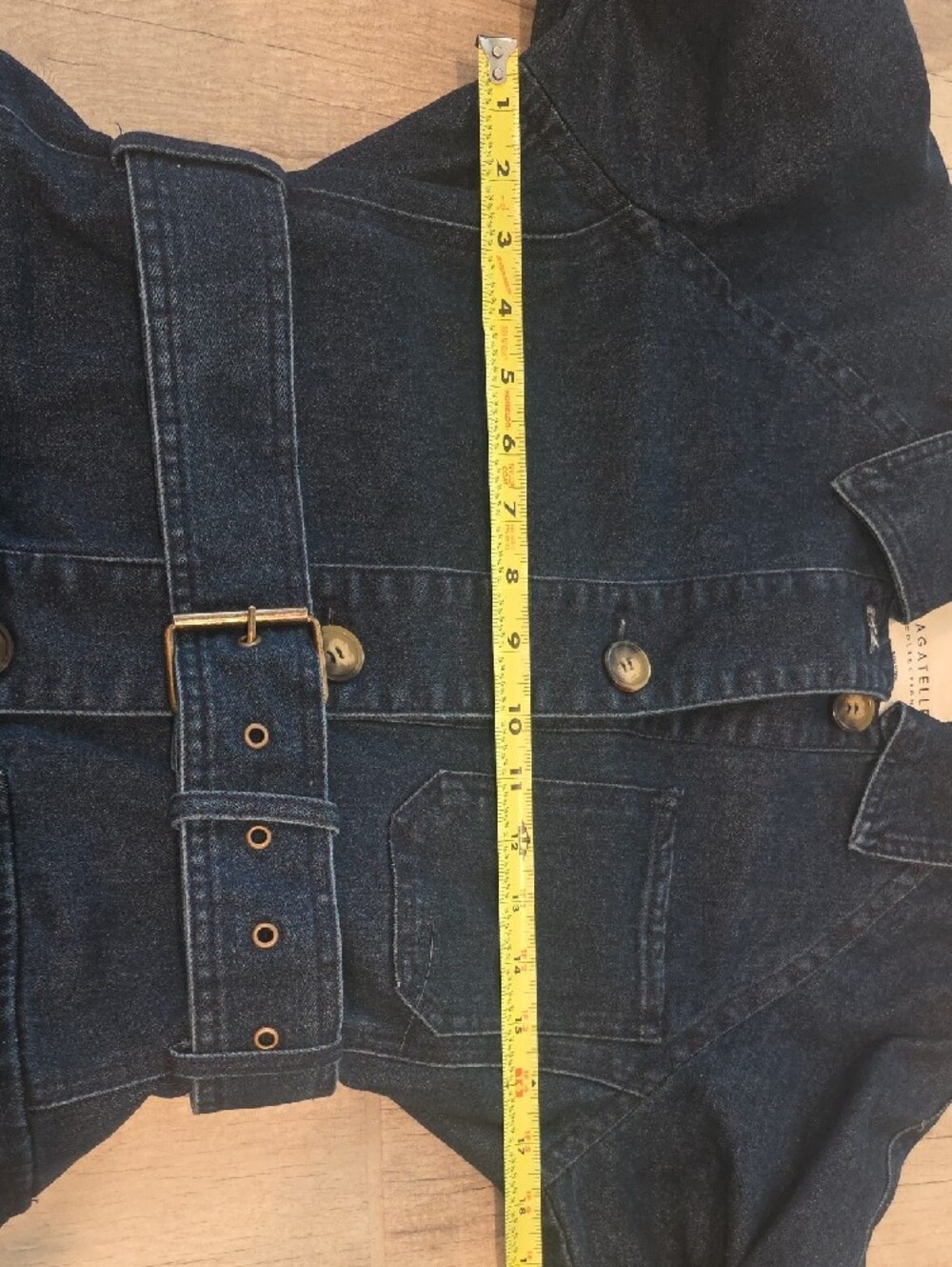 Dark Blue Denim Jean Jacket With Belt At Waist - Picture 7 of 12